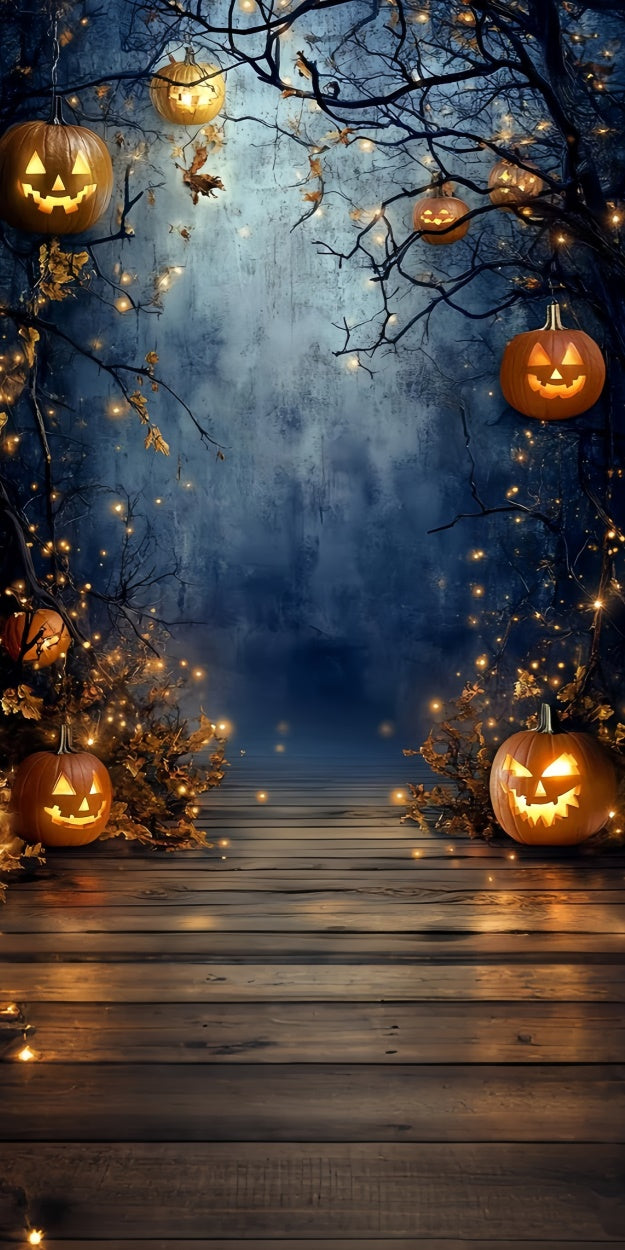 Halloween Fotokulisse Kürbis Glühender Weg Sweep Backdrop TWW6-77