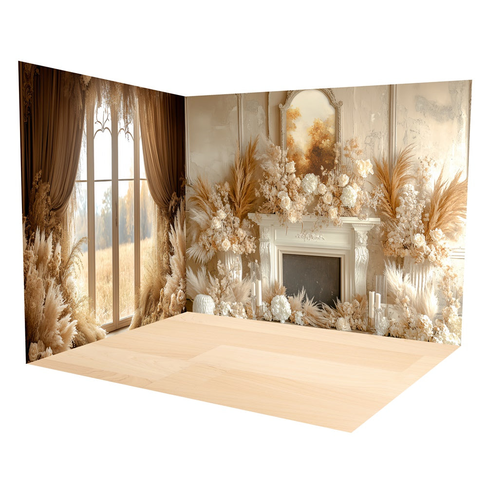 Herbstkulisse Cremig Floral Kamin Boho Kulisse Raumset TWW6-79