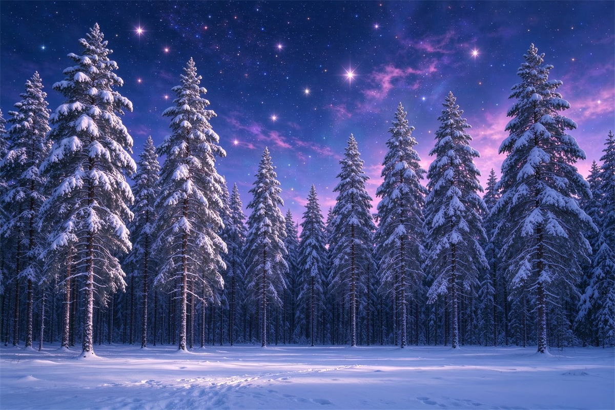 Weihnachtsbaum-Hintergrund Violetter Sternenhimmel Verschneiter Wald ZTT610-12