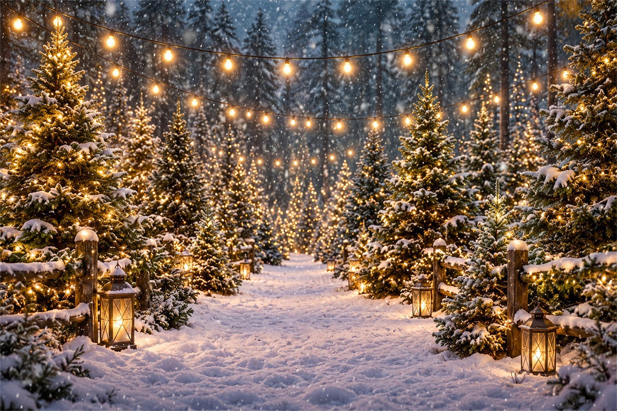 Weihnachtsbaumfarm-Hintergrund Verschneiter Laternenwaldweg ZTT610-16