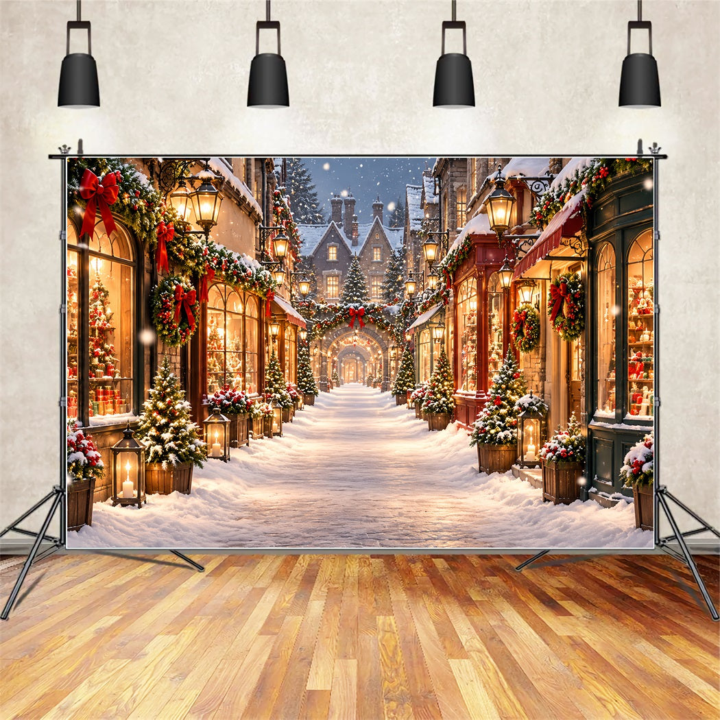 Weihnachtsdorf-Hintergrund Verschneite Beleuchtete Einkaufsstraße ZTT610-23