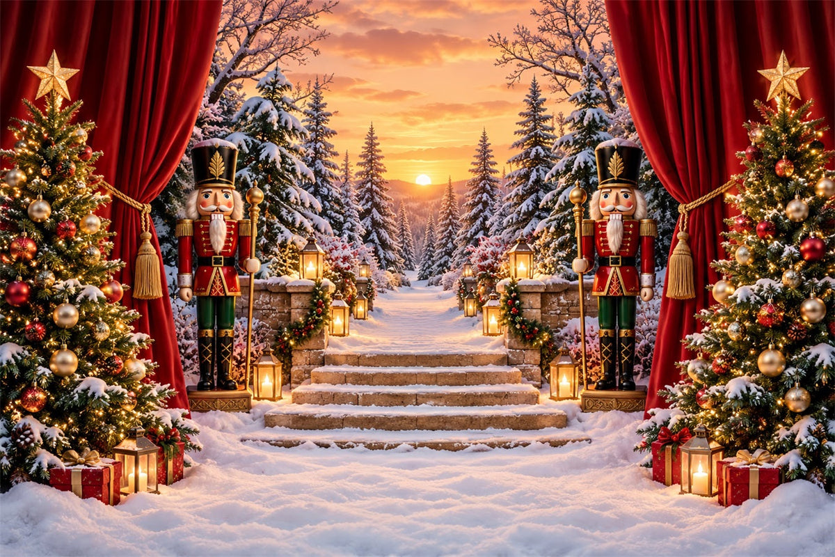 Weihnachtlicher Themenhintergrund Verschneiter Waldeingang Nussknacker-Bühne ZTT610-29