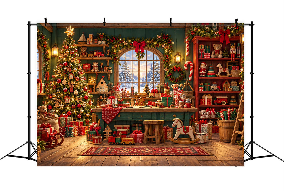 Weihnachtlicher Santa-Werkstatt-Hintergrund Rustikale Spielzeugwerkstatt ZTT610-32