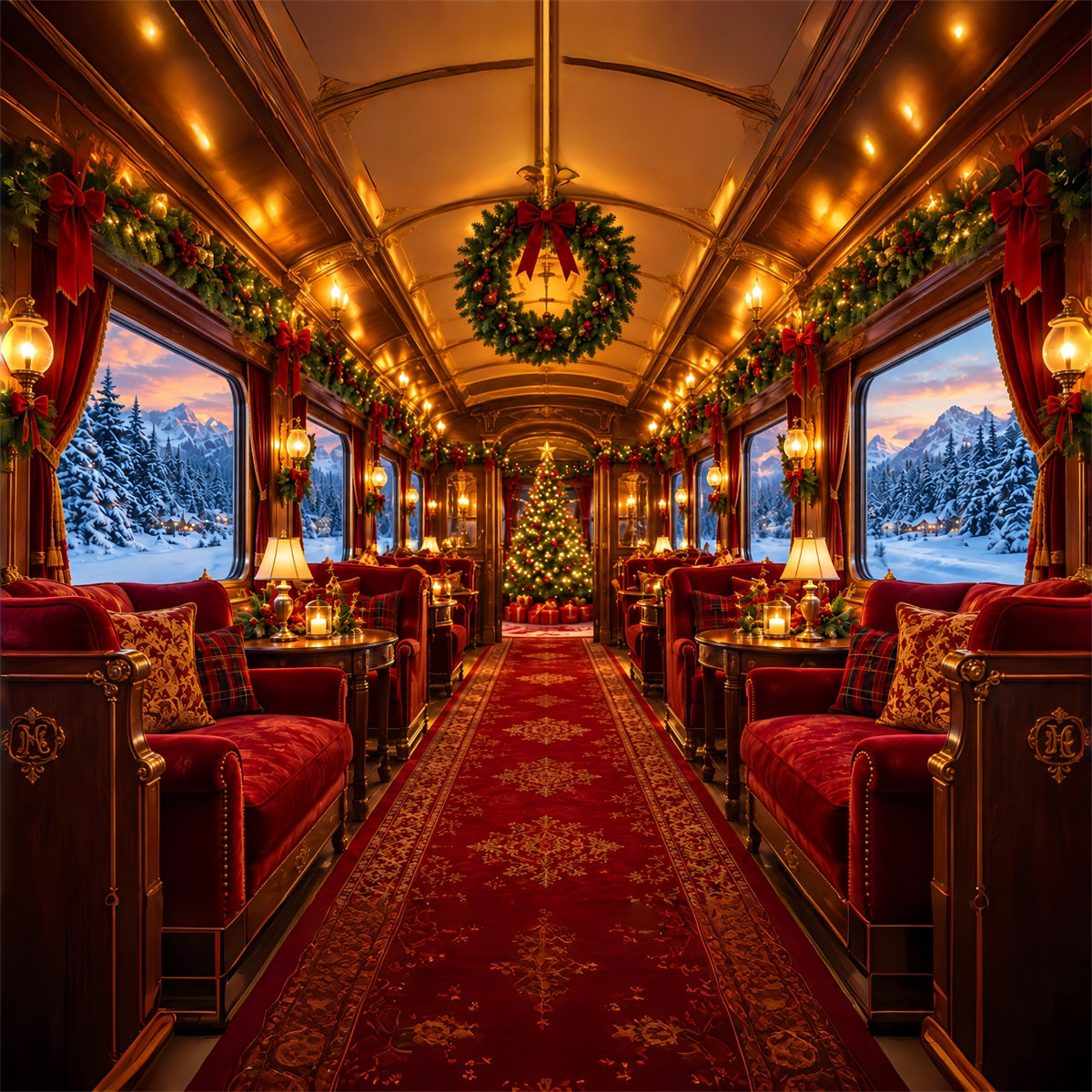 Weihnachtlicher Fotohintergrund Festlicher Luxuszug-Innenraum ZTT610-41