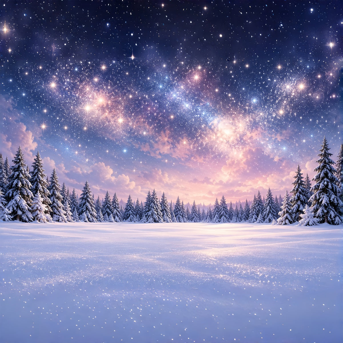 Weihnachtsbaum-Hintergrund Sternenbeleuchteter Verschneiter Waldhimmel ZTT610-42