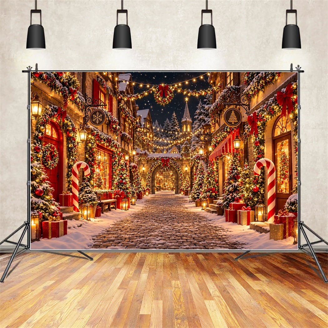 Weihnachtsdorf-Hintergrund Verschneite Kopfsteinpflasterstraße ZTT610-44
