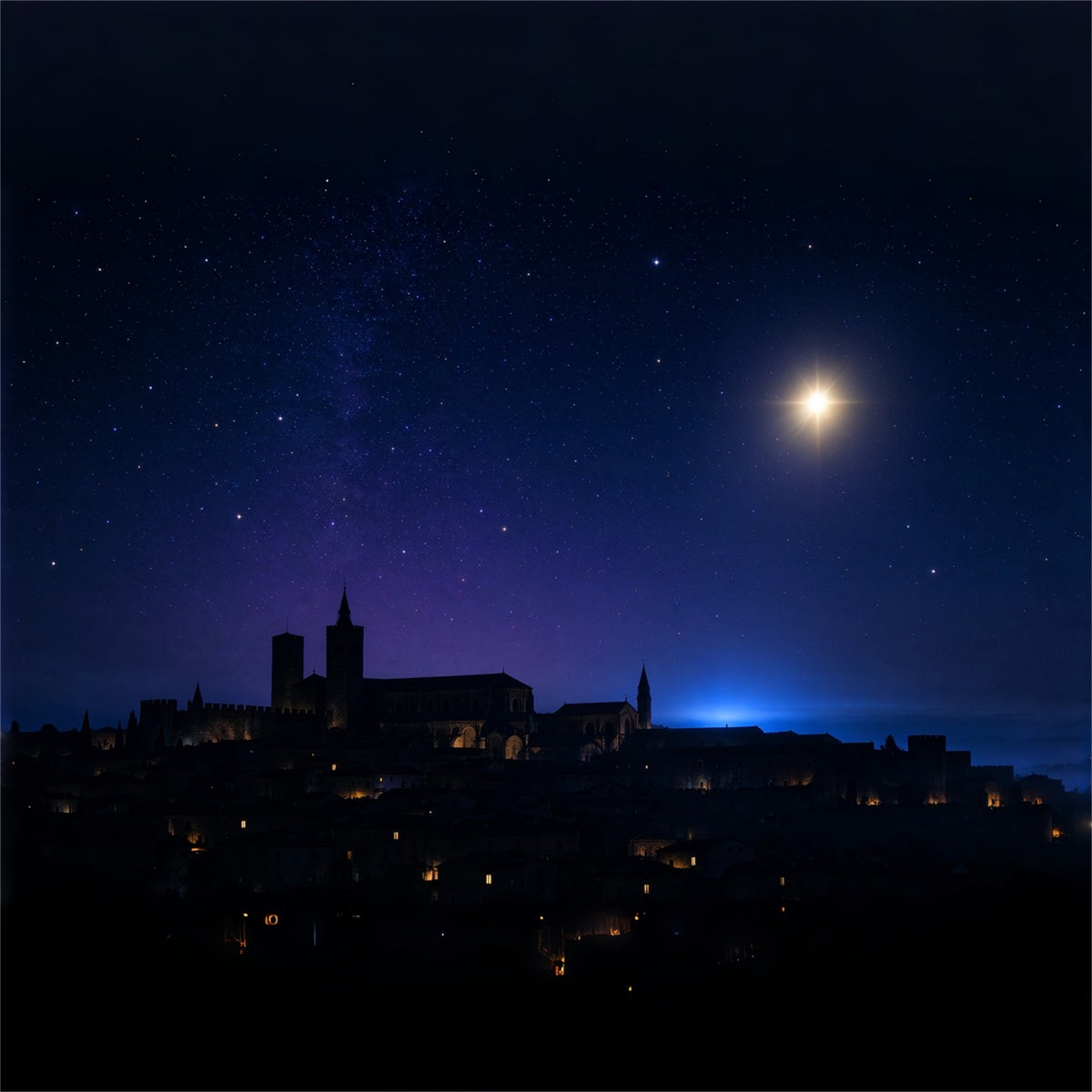 Krippenszene-Hintergrund Sternenklare Bethlehem-Dorf-Silhouette ZTT610-8