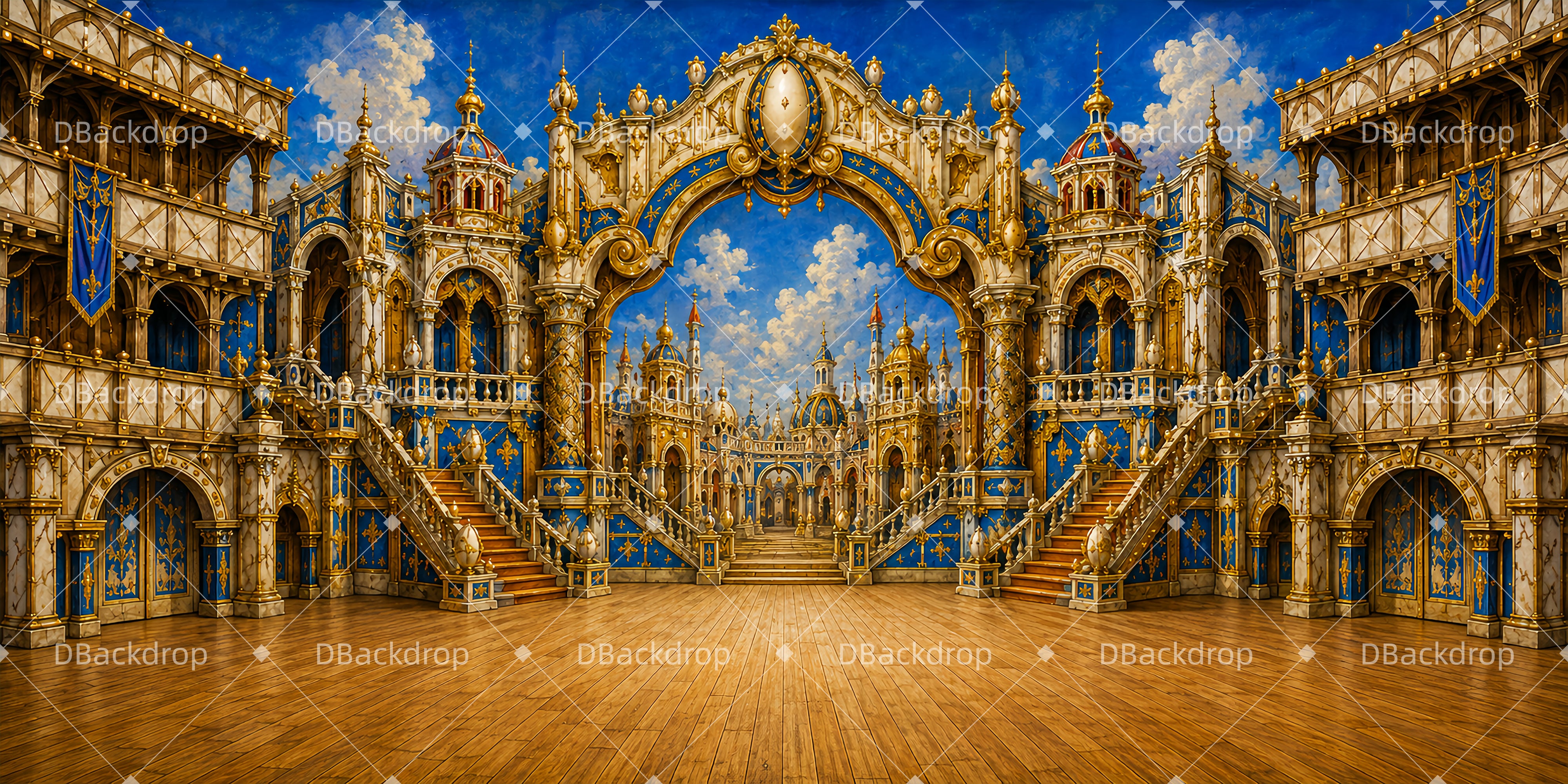 Professionelle Palastkulisse in Blau und Gold für Musicals ZTT65-T66