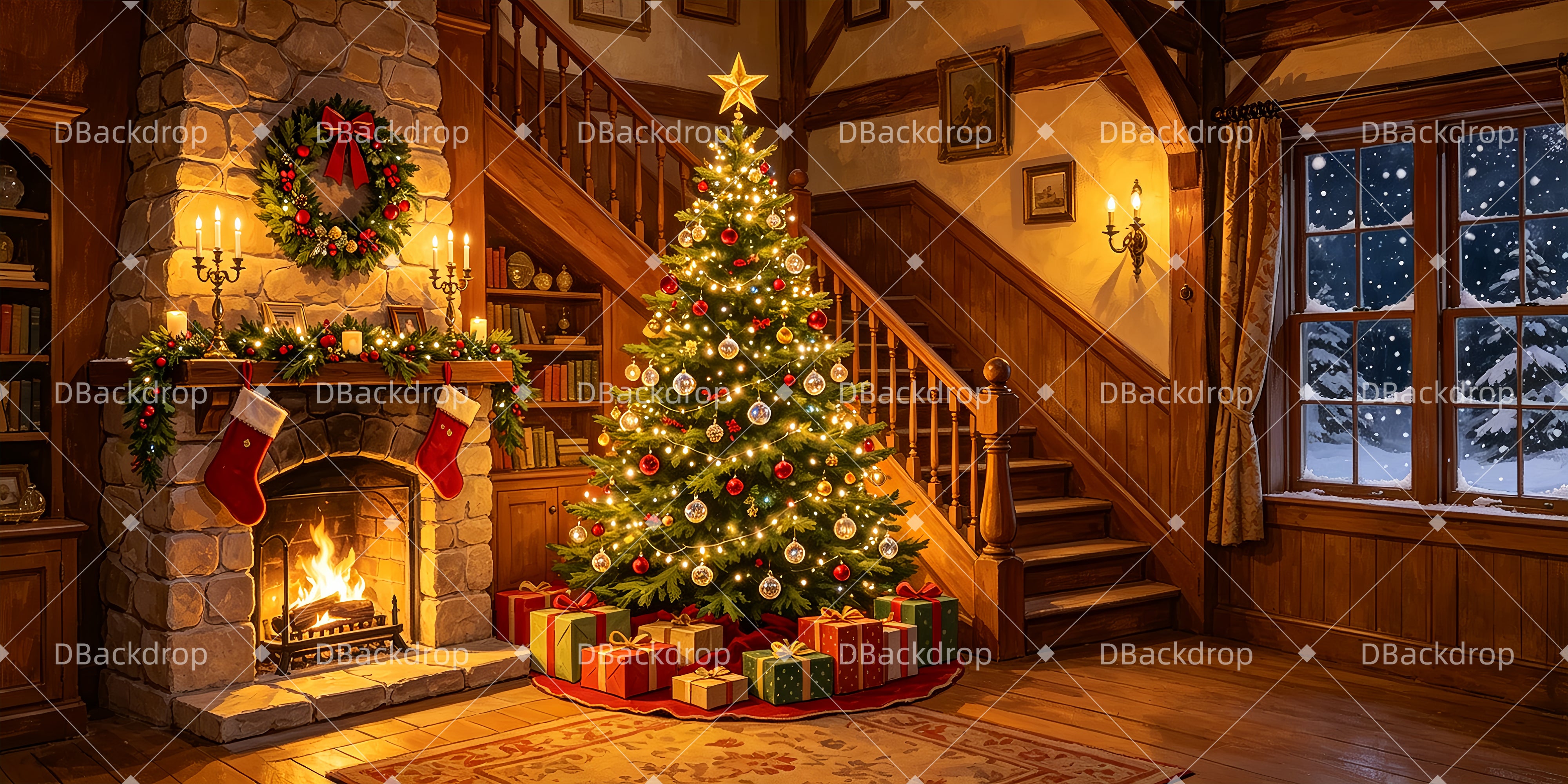 Weihnachts Bühnenhintergrund Gemütlicher Kaminraum Theaterkulisse ZTT66-T109