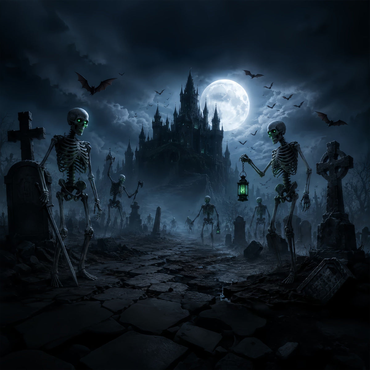 Halloween-Hintergrundideen Zum SelbermachenMondbeschienene Skelettburg Friedhof Gruselige Hintergründe Für Halloween ZTT67-1
