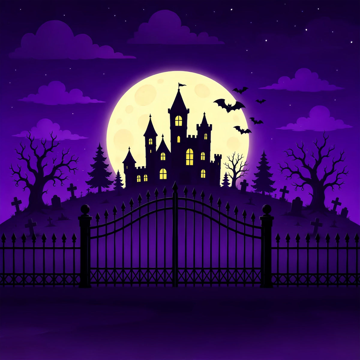 Halloween-Hintergrundideen Zum SelbermachenLila Mondschloss-Tor Lila Halloween-Hintergrund ZTT67-14
