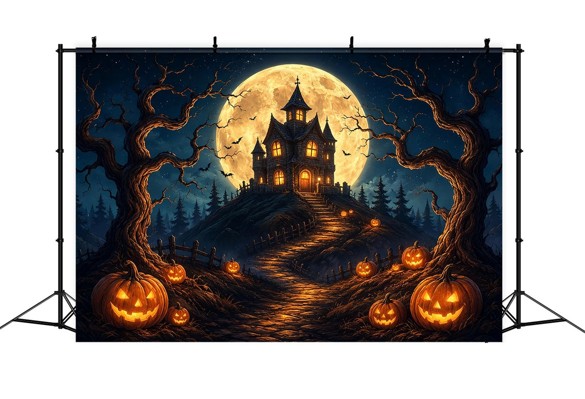 Halloween-FotohintergrundMondbeschienener Kürbis Spukhaus Diy-Halloween-Fotohintergrund ZTT67-20