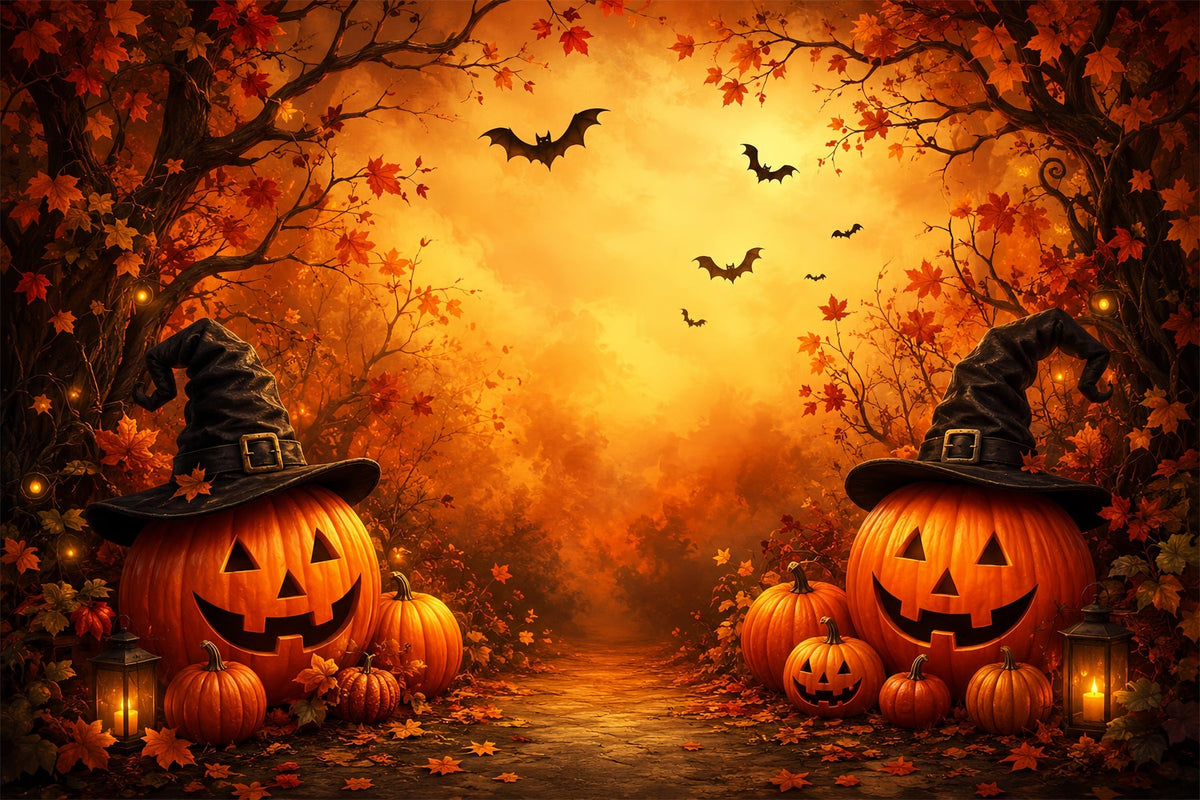 Halloween-Fotohintergrund Mit Hexenhut Und Kürbiswald ZTT67-24