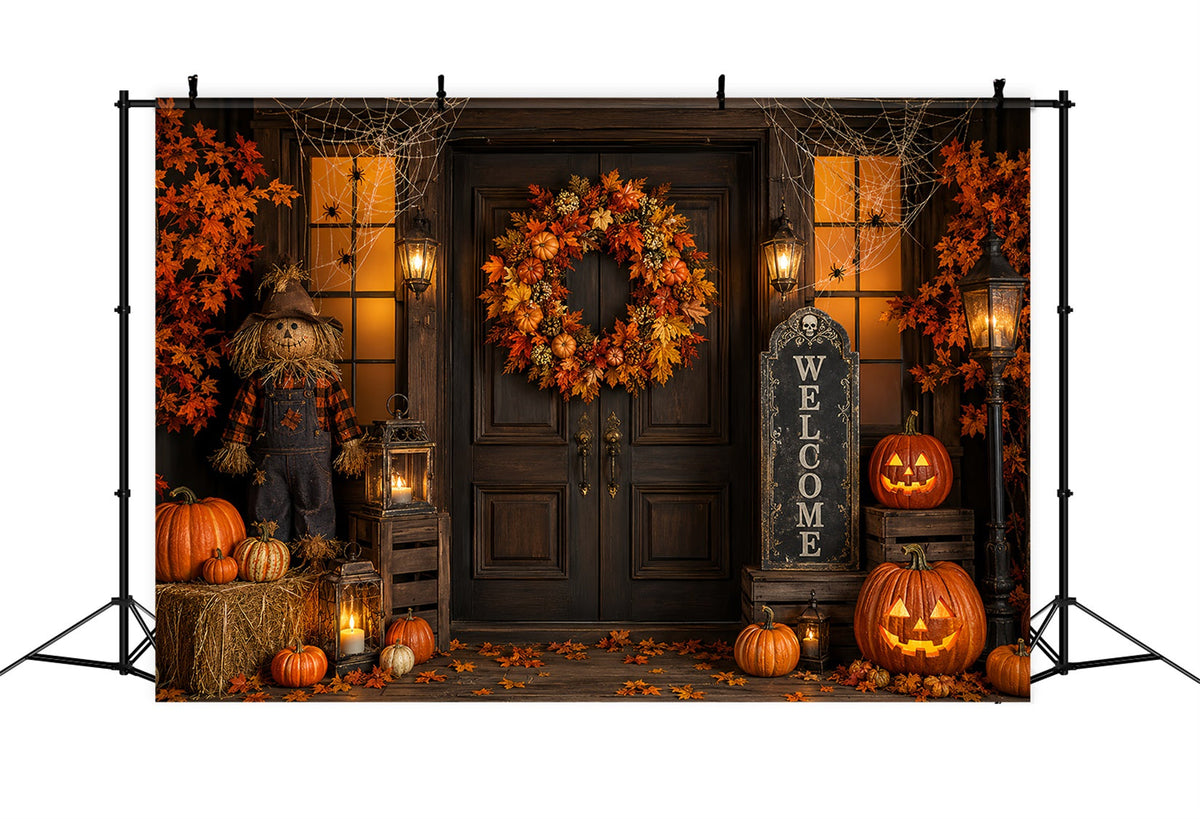 Halloween-Fotohintergrund Kürbiskranz Vogelscheuche Veranda-Hintergründe Halloween ZTT67-4