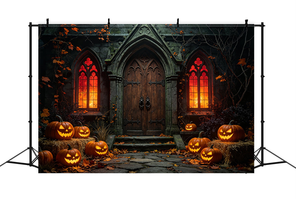Halloween-Fotohintergrund Im Gotischen Stil Mit Kürbis-Kapelle Eingang ZTT67-41