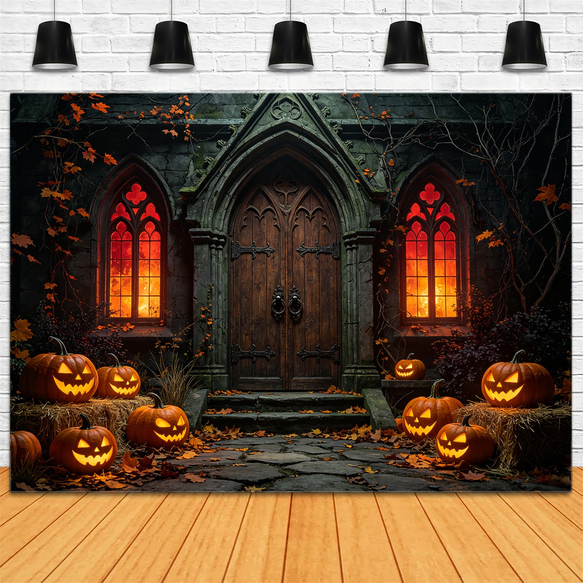 Halloween-Fotohintergrund Im Gotischen Stil Mit Kürbis-Kapelle Eingang ZTT67-41