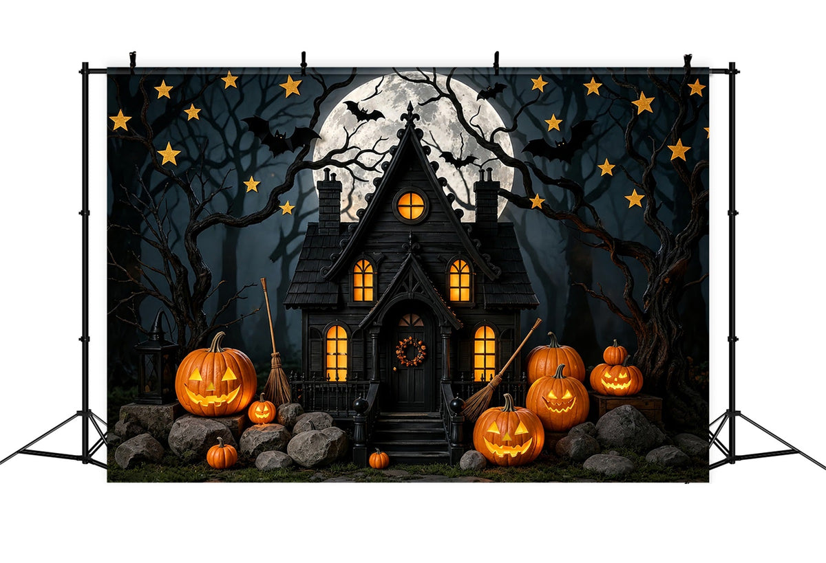 Halloween-Fotohintergrund Für Die FotoboxMondbeschienener Kürbis Spukhaus Niedlicher Halloween-Hintergrund ZTT67-43