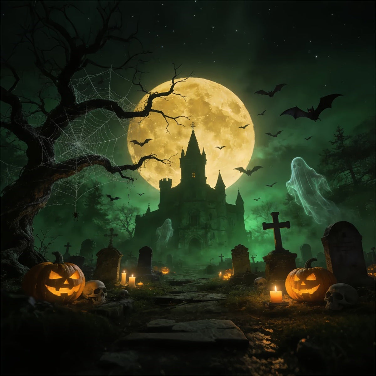 Geisterspinne-Hintergrund Geisterschloss Friedhof Mond Halloween-Hintergründe Für Fotos ZTT67-52