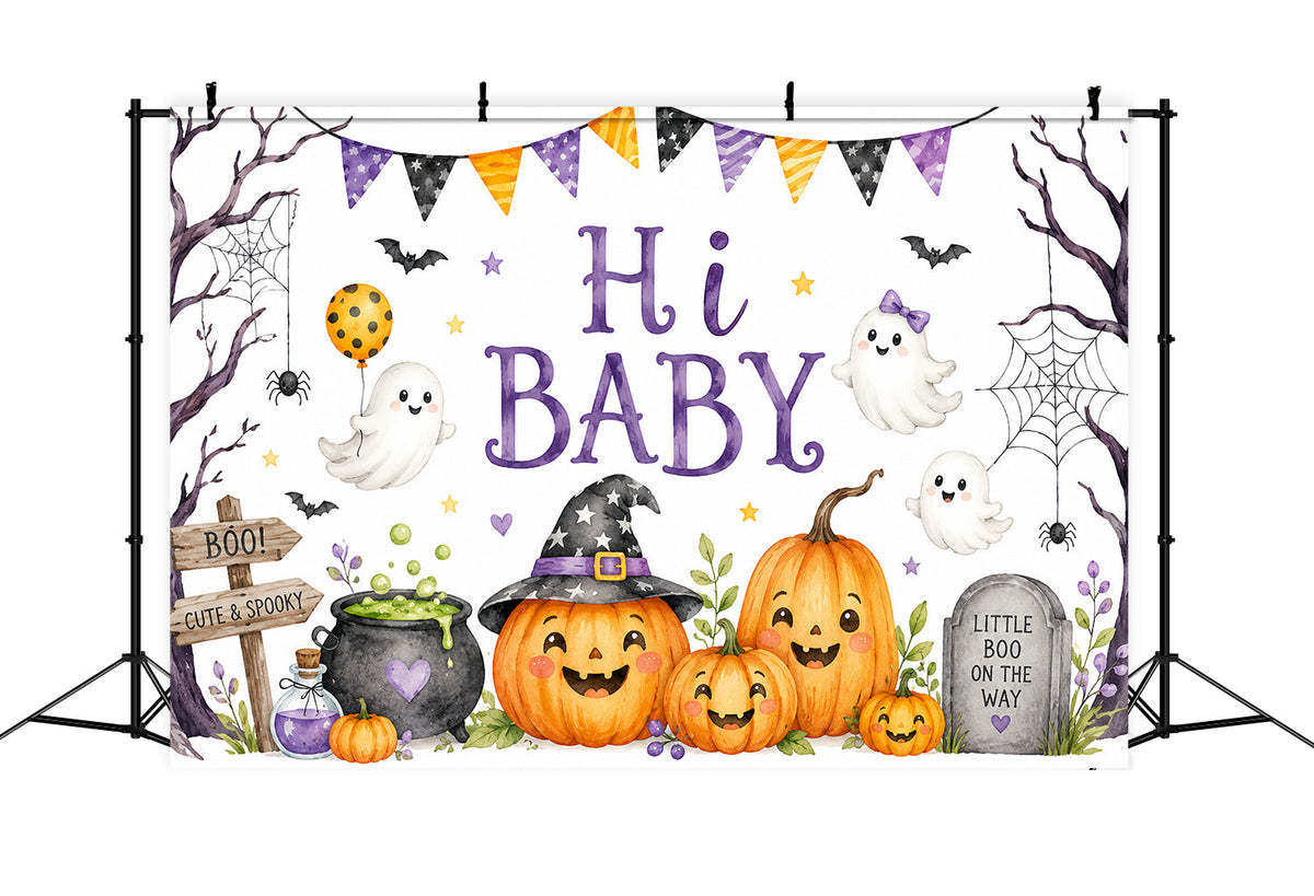 Halloween-Babyparty-HintergrundNiedliches Geister-Kürbis-Fotoshooting ZTT67-6