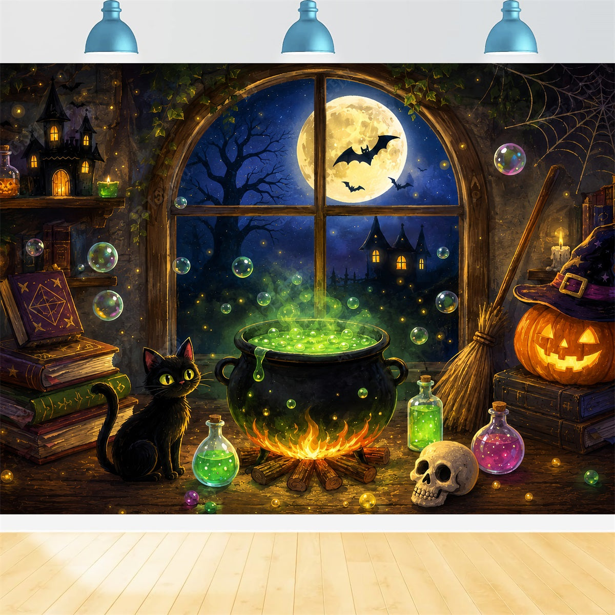 Zuckerschädel-Hintergrund Mondbeschienenes Skelett Rabe Friedhofsgeist Halloween-Hintergründe ZTT67-65