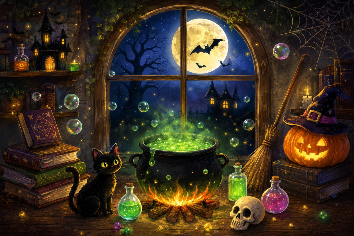 Zuckerschädel-Hintergrund Mondbeschienenes Skelett Rabe Friedhofsgeist Halloween-Hintergründe ZTT67-65