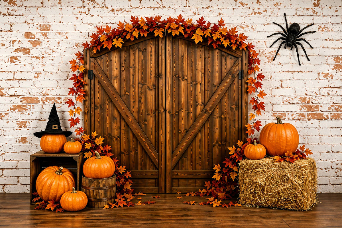 Halloween-Hintergrund Mit Rustikalem Kürbis-Scheunentor-Motiv ZTT67-69