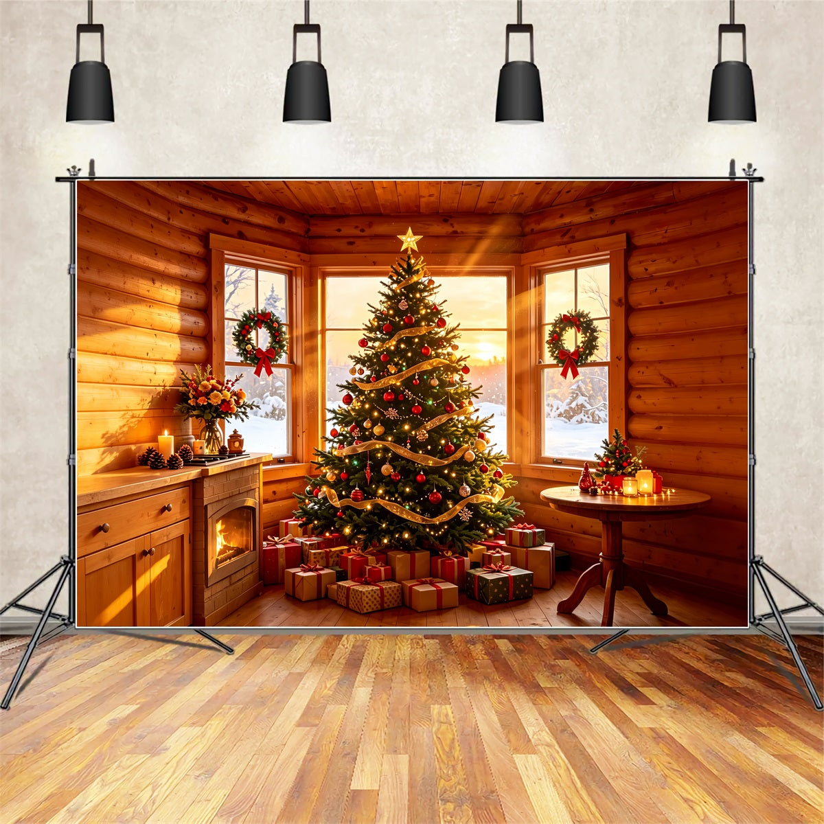 Rustikale Weihnachtskulisse Gemütliches Hütten-Baumleuchten Studio-Weihnachtskulissen ZTT69-1