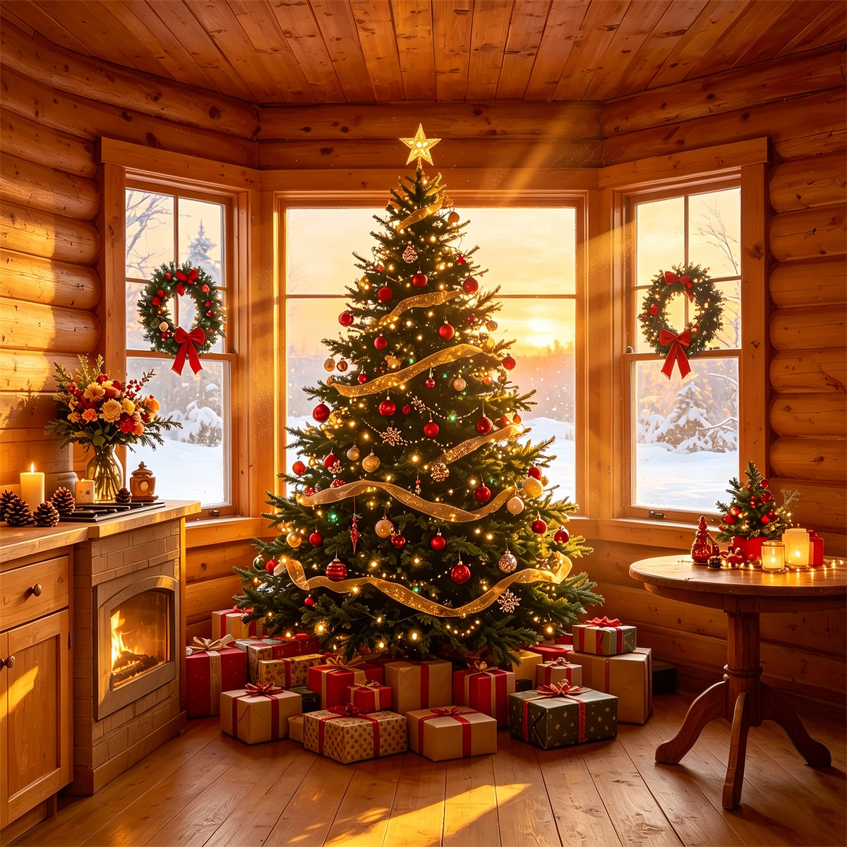 Rustikale Weihnachtskulisse Gemütliches Hütten-Baumleuchten Studio-Weihnachtskulissen ZTT69-1