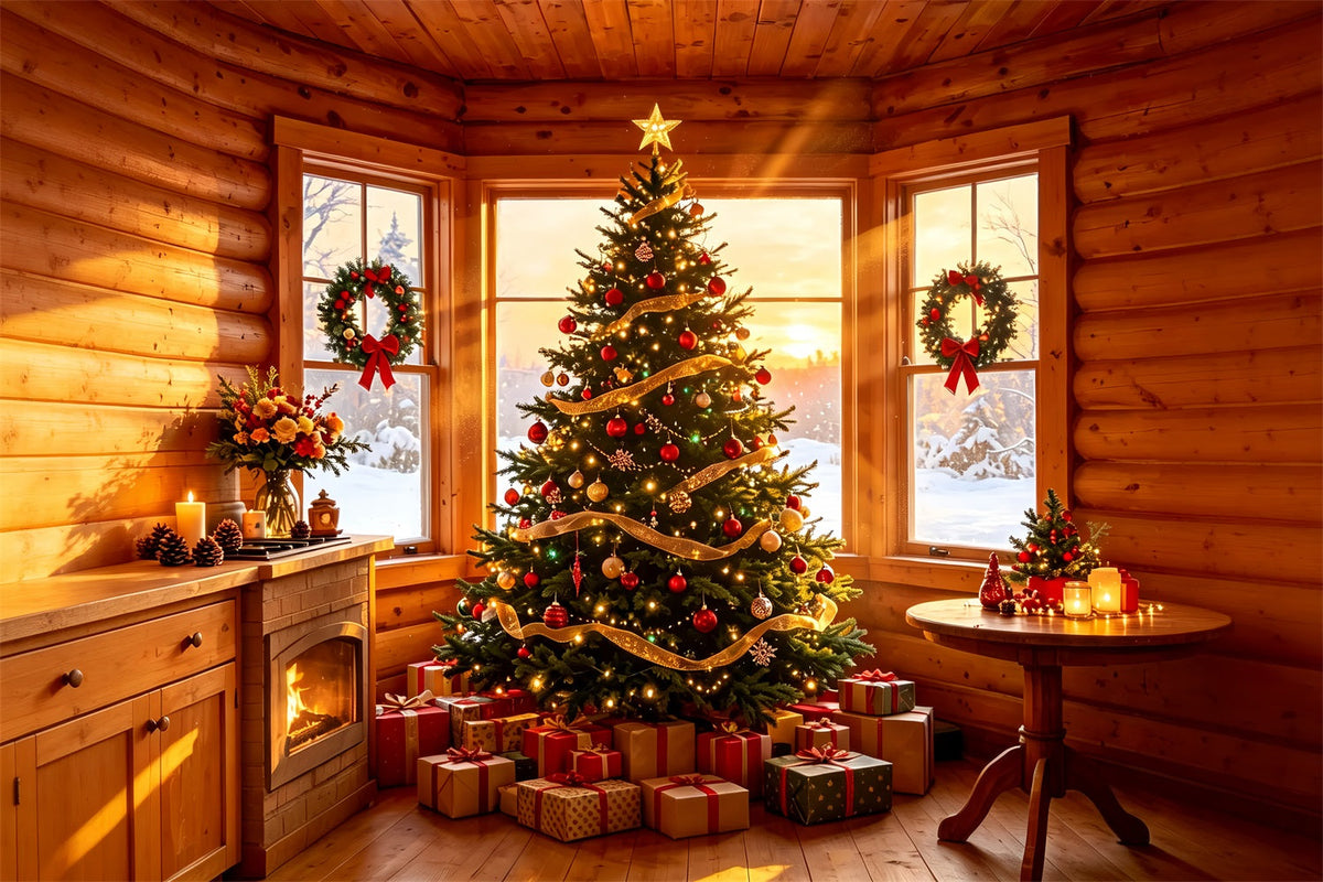 Rustikale Weihnachtskulisse Gemütliches Hütten-Baumleuchten Studio-Weihnachtskulissen ZTT69-1