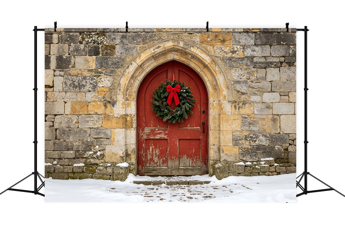 Weihnachtskulisse In Der Kirche Rustikale Steinbogentür Weihnachts-Fotohintergründe ZTT69-10