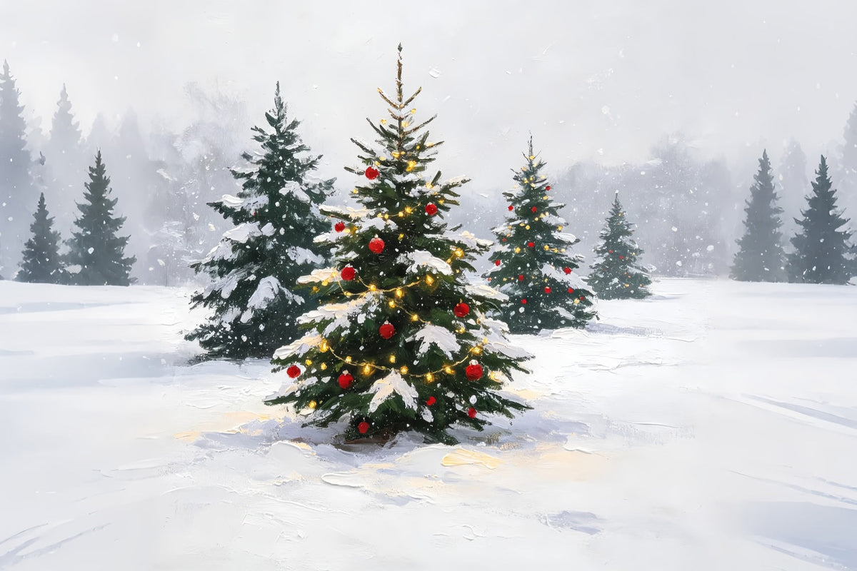 Winterliche Weihnachtskulisse Verschneiter, Bunter Kiefernwald Weihnachtskulisse ZTT69-12
