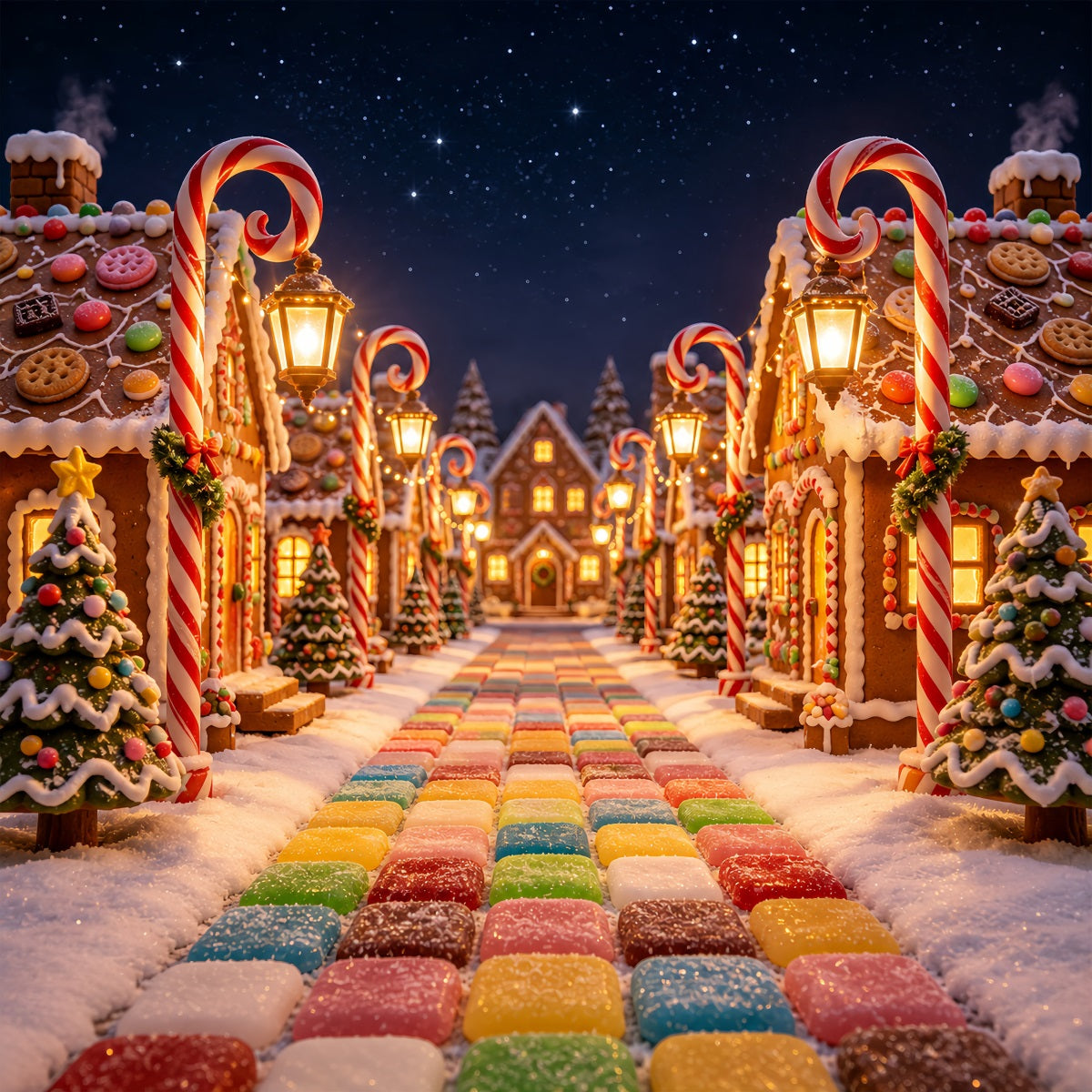 Weihnachtskulisse Candyland Lebkuchen-Süßigkeitendorf Weihnachts-Fotografie-Hintergrund ZTT69-17