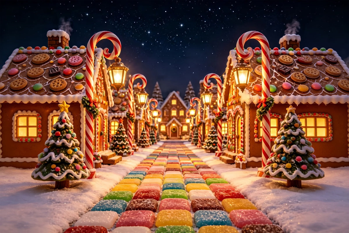 Weihnachtskulisse Candyland Lebkuchen-Süßigkeitendorf Weihnachts-Fotografie-Hintergrund ZTT69-17