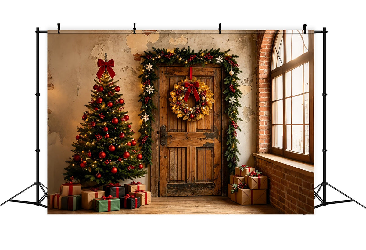 Weihnachtskulisse Rustikaler Türkranz Für Den Eingang Weihnachtswand-Hintergrund ZTT69-2