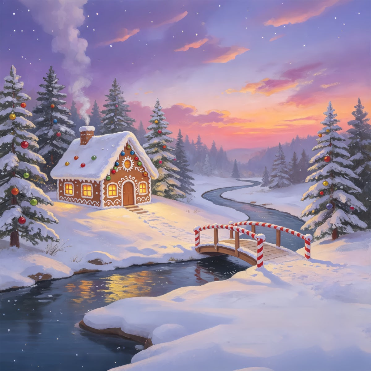 Weihnachtswald-Kulisse Lebkuchenbrücke Fluss Große Weihnachtskulissen ZTT69-21