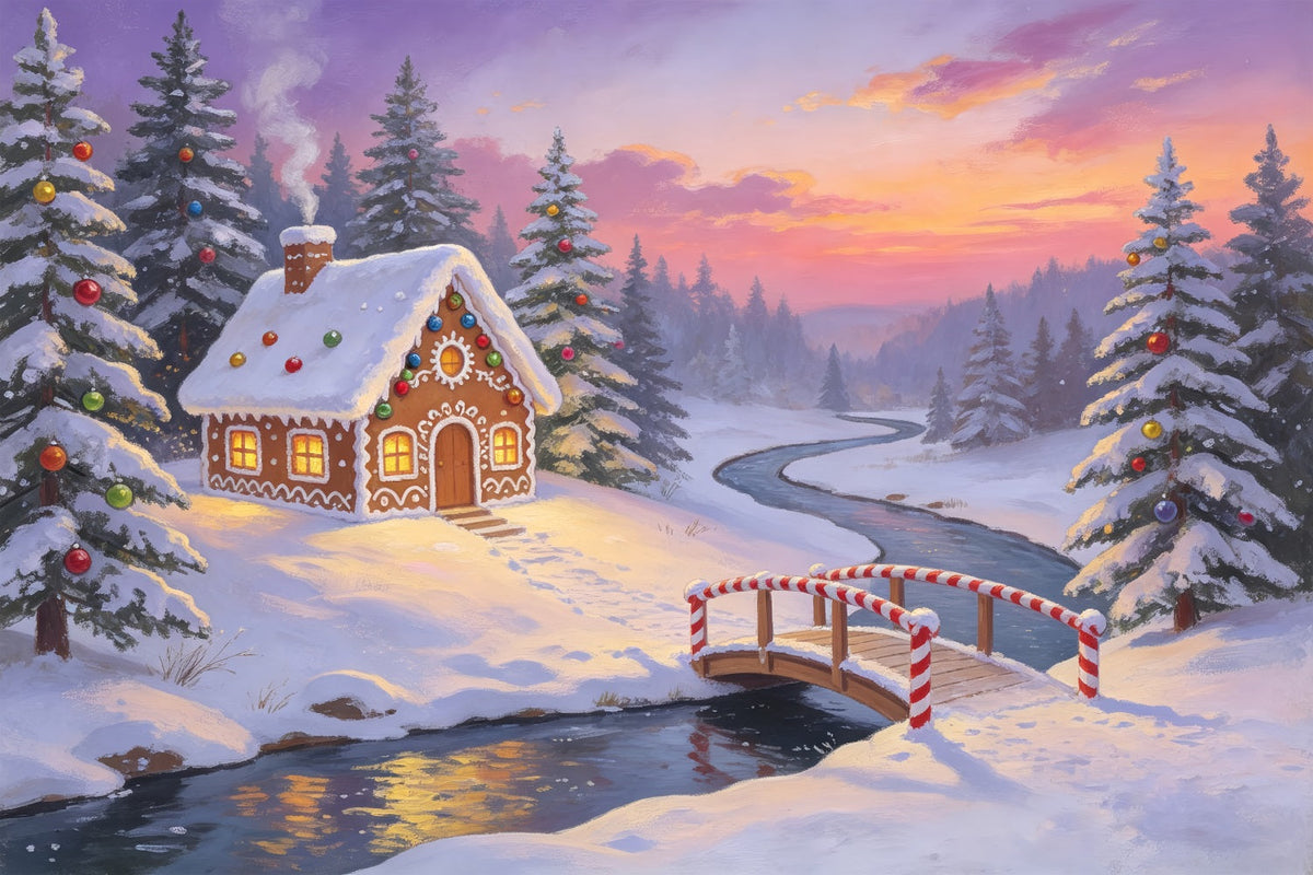 Weihnachtswald-Kulisse Lebkuchenbrücke Fluss Große Weihnachtskulissen ZTT69-21