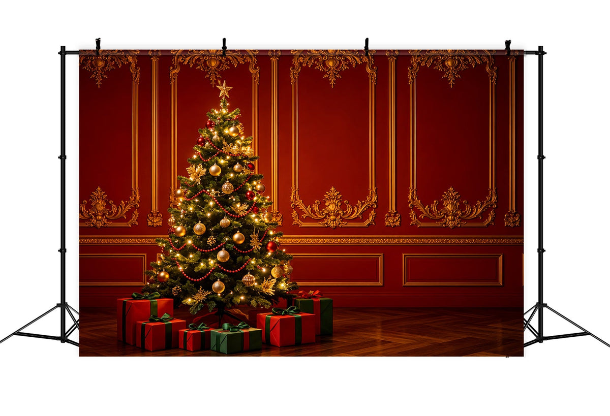 Roter Weihnachtshintergrund Palast Retro Wandbaum Weihnachtswand-Hintergrund ZTT69-22