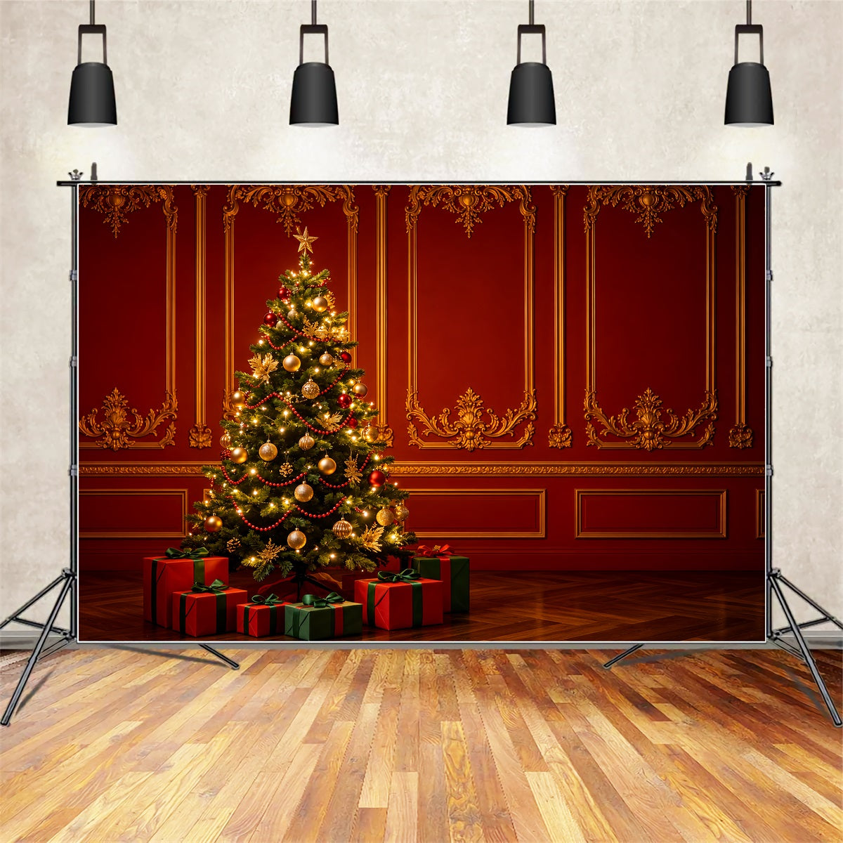 Roter Weihnachtshintergrund Palast Retro Wandbaum Weihnachtswand-Hintergrund ZTT69-22