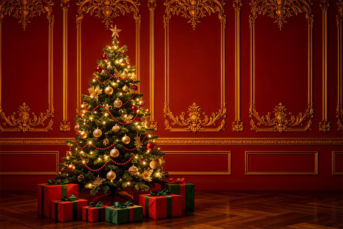 Roter Weihnachtshintergrund Palast Retro Wandbaum Weihnachtswand-Hintergrund ZTT69-22