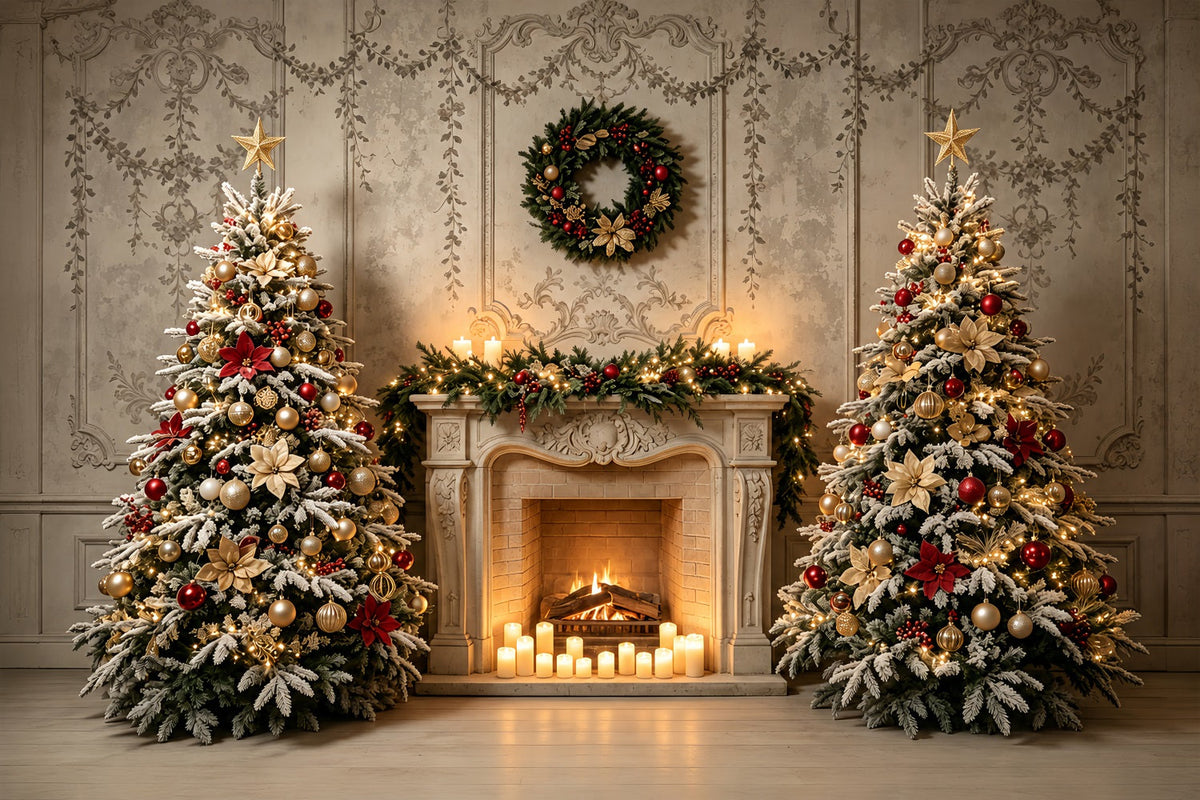 Weihnachts-Wohnzimmer-Hintergrund Elegante Kaminbaum-Dekoration Große Weihnachtskulisse ZTT69-24