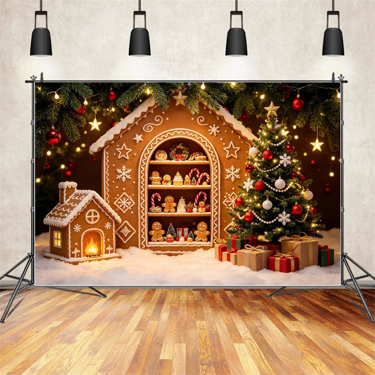 Weihnachts-Lebkuchen-Hintergrund Lebkuchenhaus-Ausstellung Weihnachts-Fotografie-Hintergründe ZTT69-27
