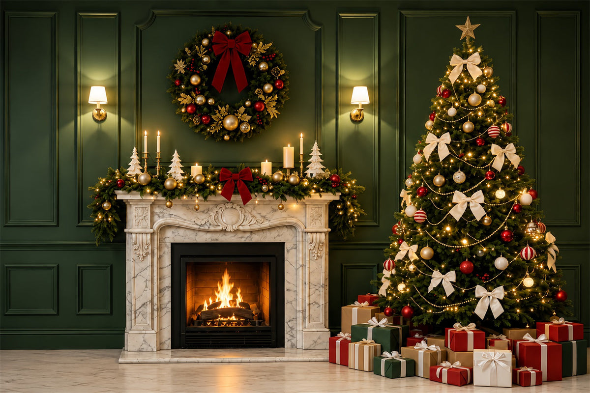 Grüne Weihnachtskulisse Grüner Kaminbaum-Dekor Weihnachts-Fotohintergründe ZTT69-28