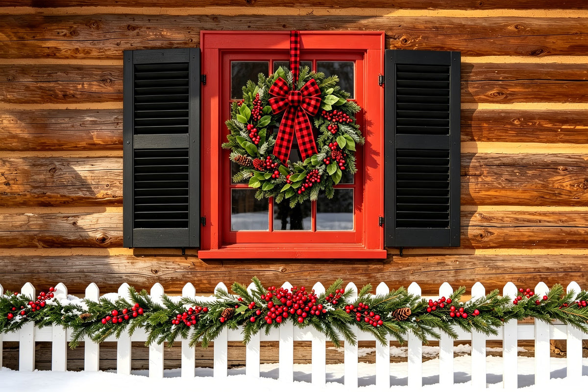 Ländliche Weihnachtskulisse Rustikaler Hüttenkranz Für Fenster Weihnachts-Wandhintergründe ZTT69-29