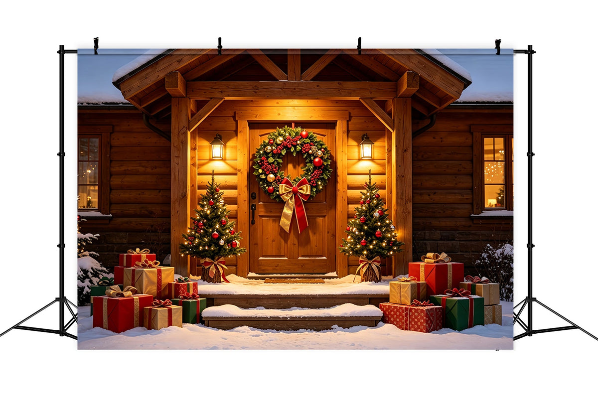 Ländliche Weihnachtskulisse Türkranz Für Waldhütten Studiohintergründe Weihnachten ZTT69-33