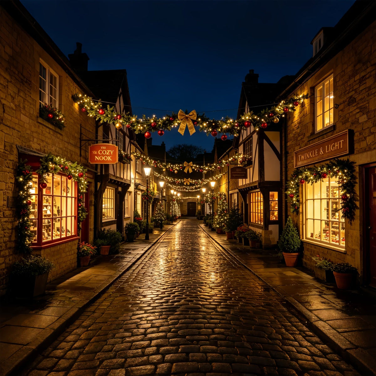 Weihnachtsstraßen-Kulisse Rustikales Dorf Garland Straße Weihnachts-Fotohintergründe ZTT69-35