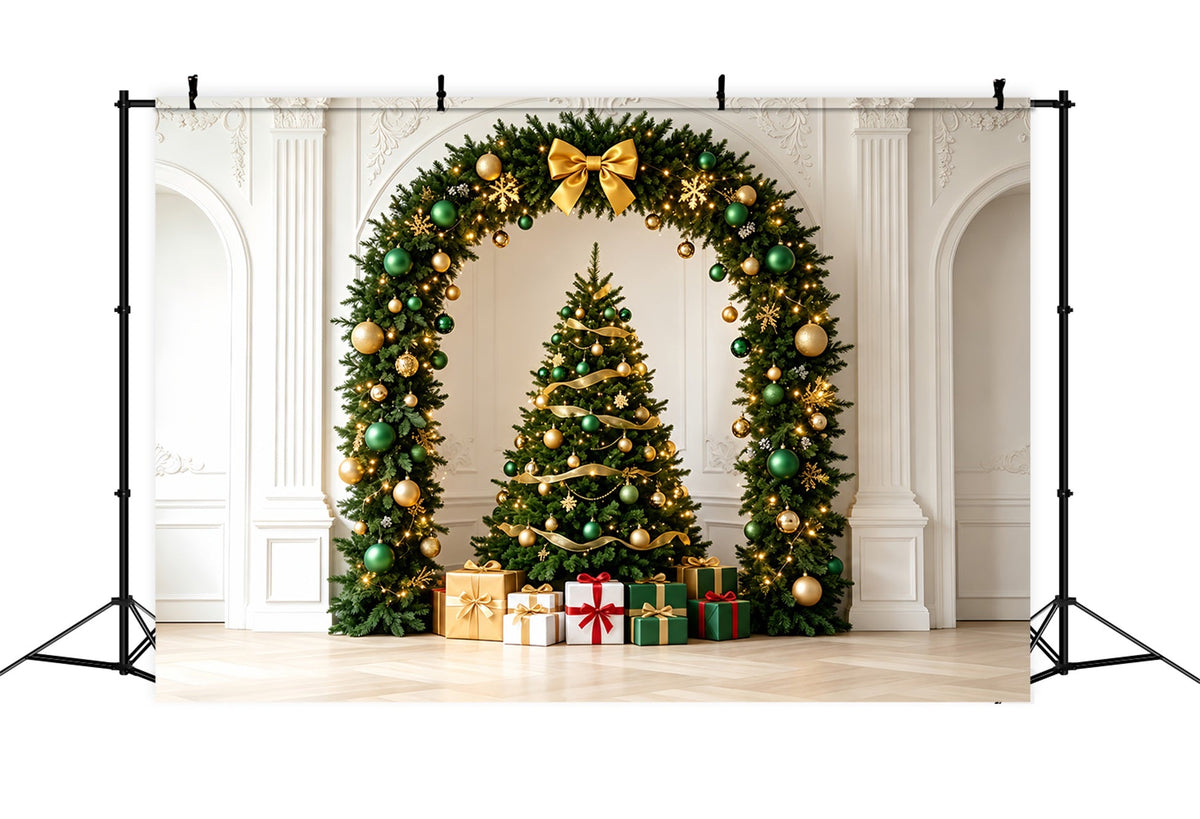 Weihnachtsschmuck-Hintergrund Eleganter Grüner Goldbogen Studio-Weihnachtskulissen ZTT69-38