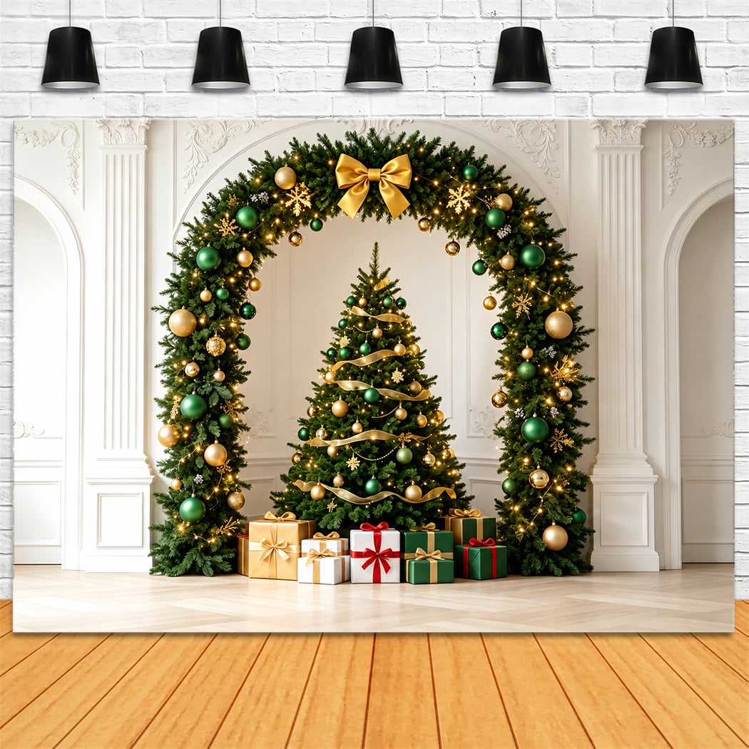 Weihnachtsschmuck-Hintergrund Eleganter Grüner Goldbogen Studio-Weihnachtskulissen ZTT69-38