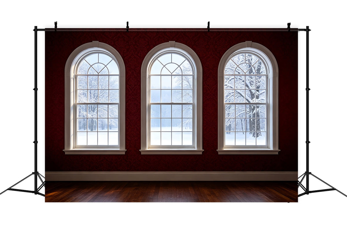 Weihnachtszimmer-Hintergrund Winteransicht Durch Das Bogenfenster Weihnachtliche Indoor-Hintergrundkulisse ZTT69-41
