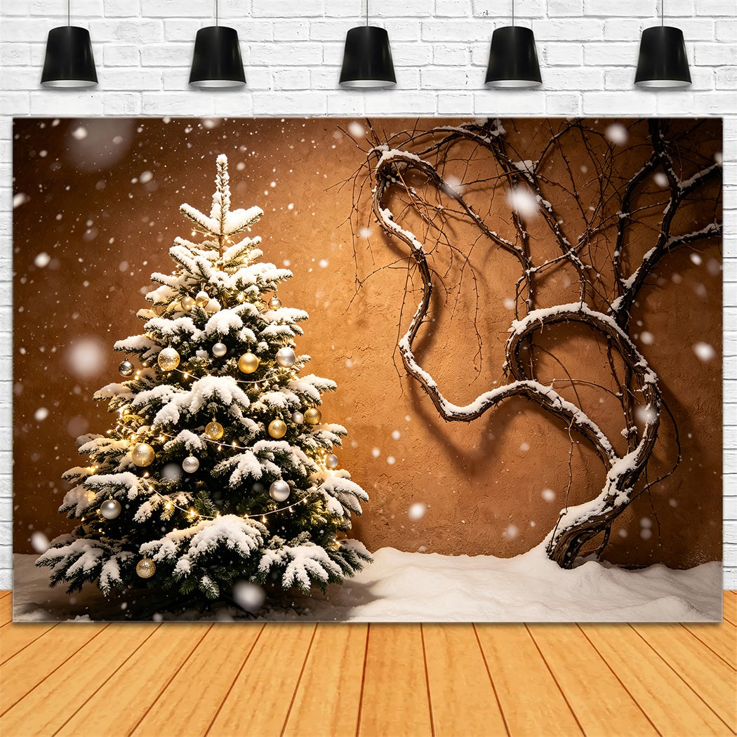 Weihnachtsbaum-Hintergrund Schneebedeckte Baumrankenwand Weihnachtswand-Hintergrund ZTT69-44