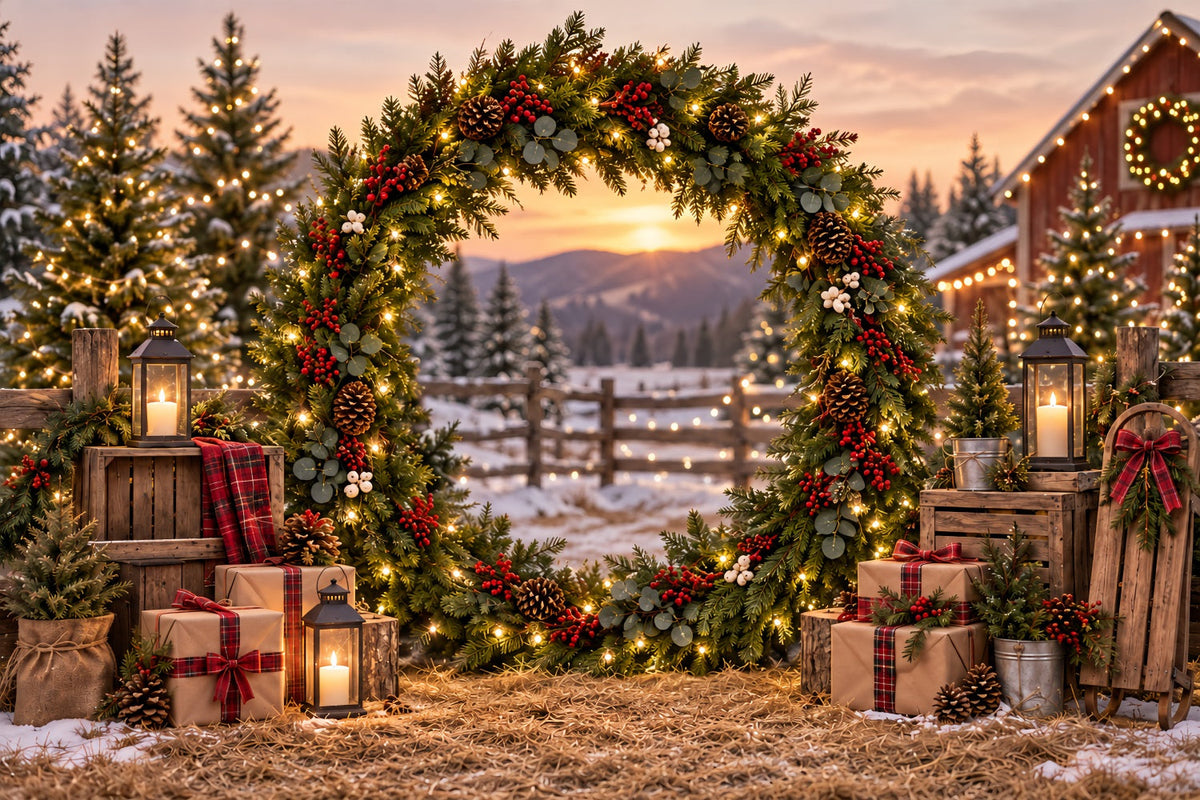 Weihnachtsbaumfarm Fotohintergrund Immergrüner Kranz Hofeingang ZTT69-52